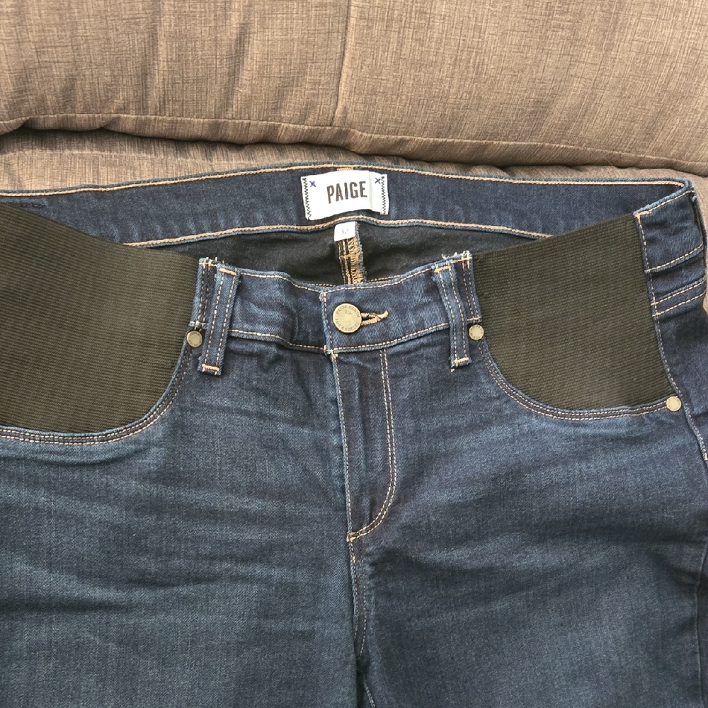 PAIGE Women's Maternity Dark Blue Flare Jeans